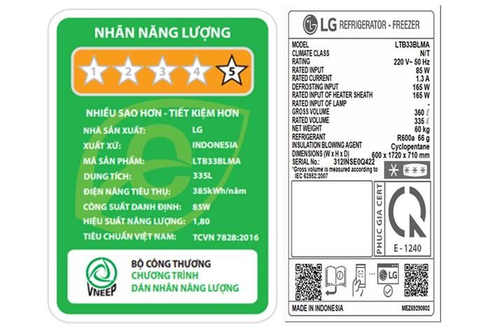 Tủ lạnh LG Inverter 335 lít LTB33BLMA